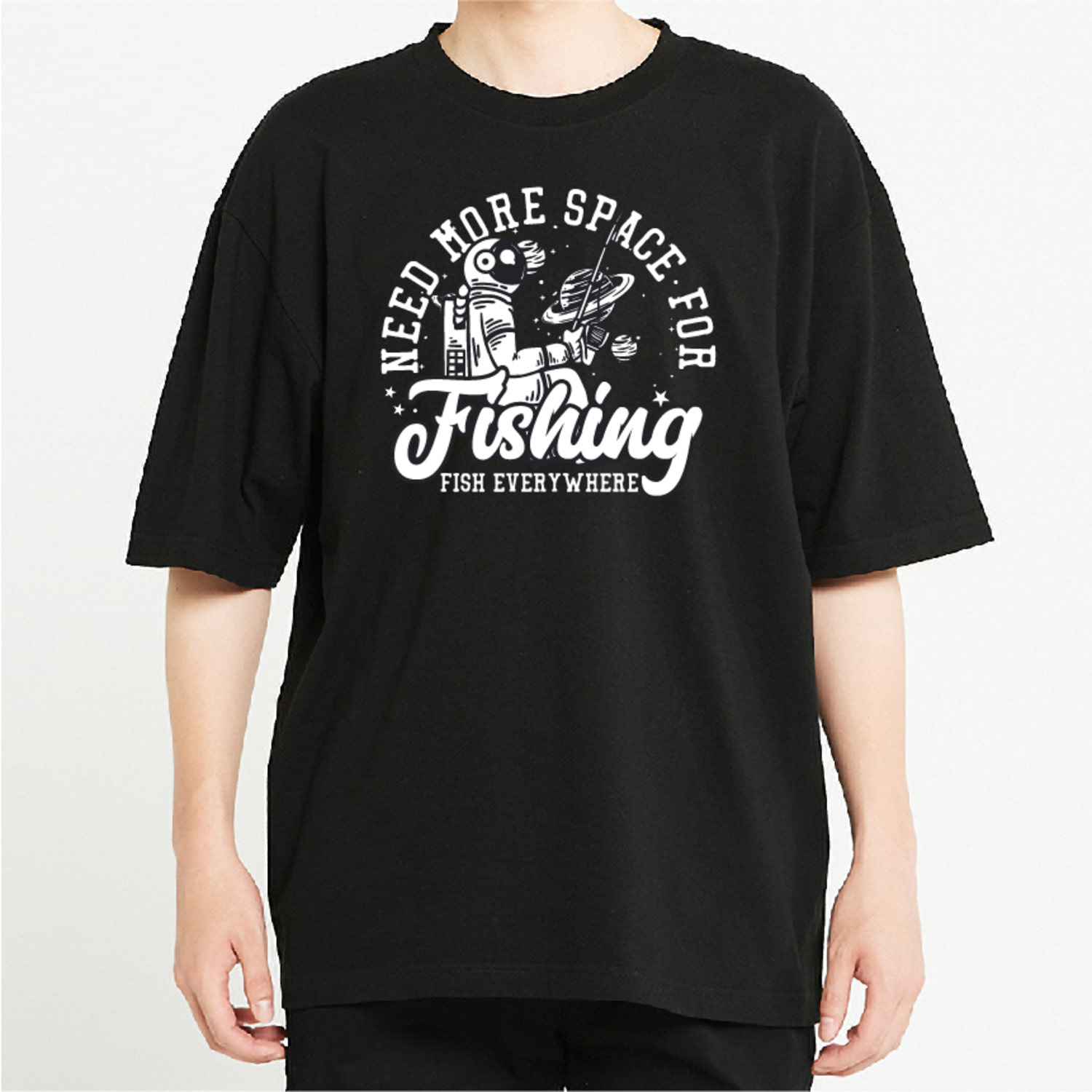 우주인 우주 낚시 그래픽 오버핏 티셔츠 fish.20