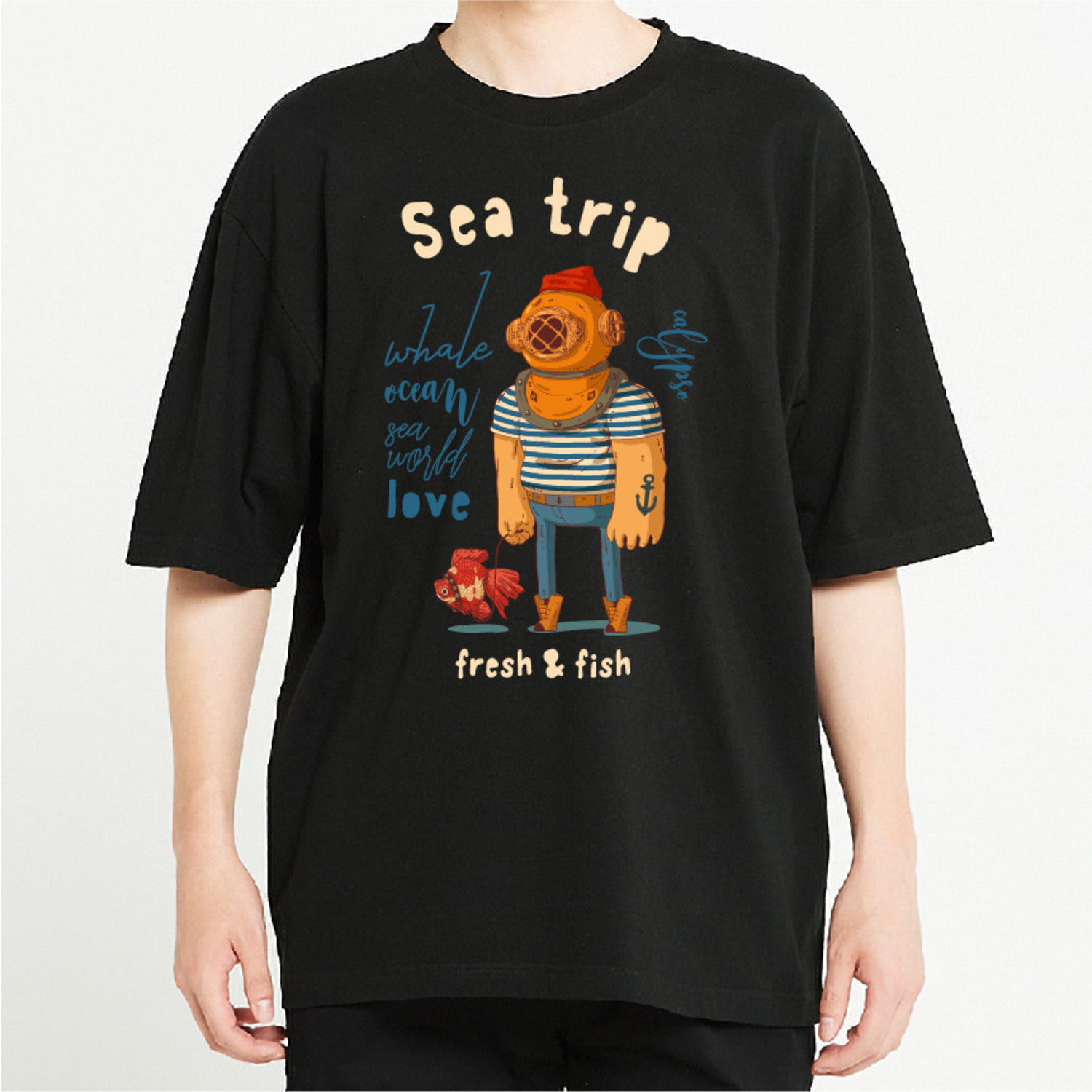 바다여행 낚시 그래픽 오버핏 티셔츠 fish.07