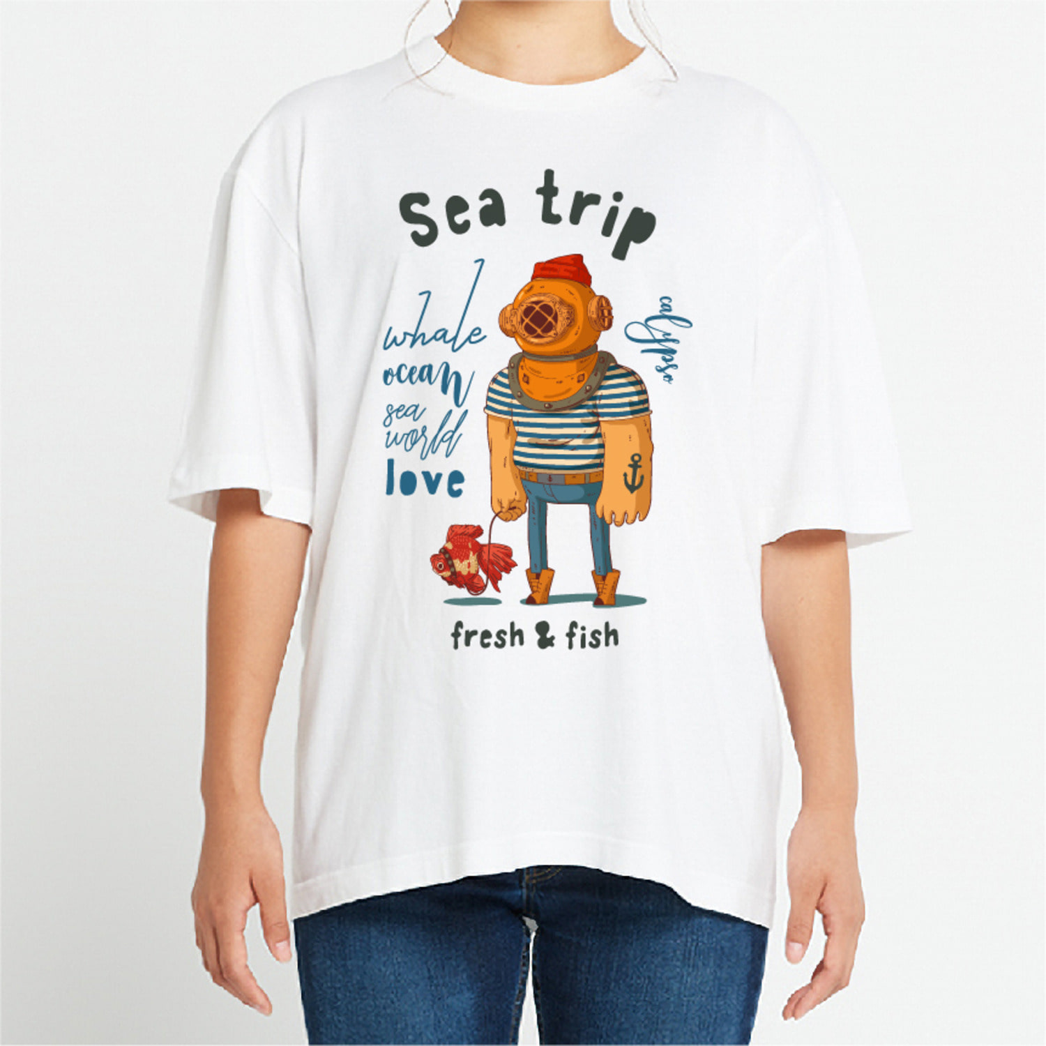 바다여행 낚시 그래픽 오버핏 티셔츠 fish.07