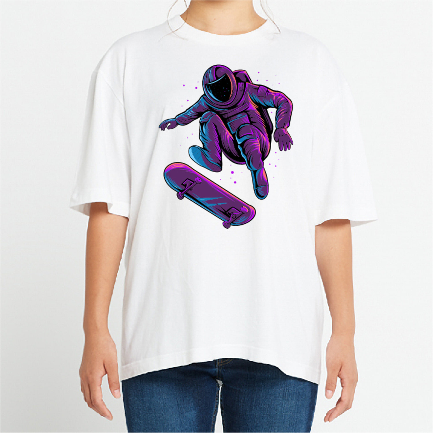 네온 우주인 스키 그래픽 오버핏 티셔츠 health.55