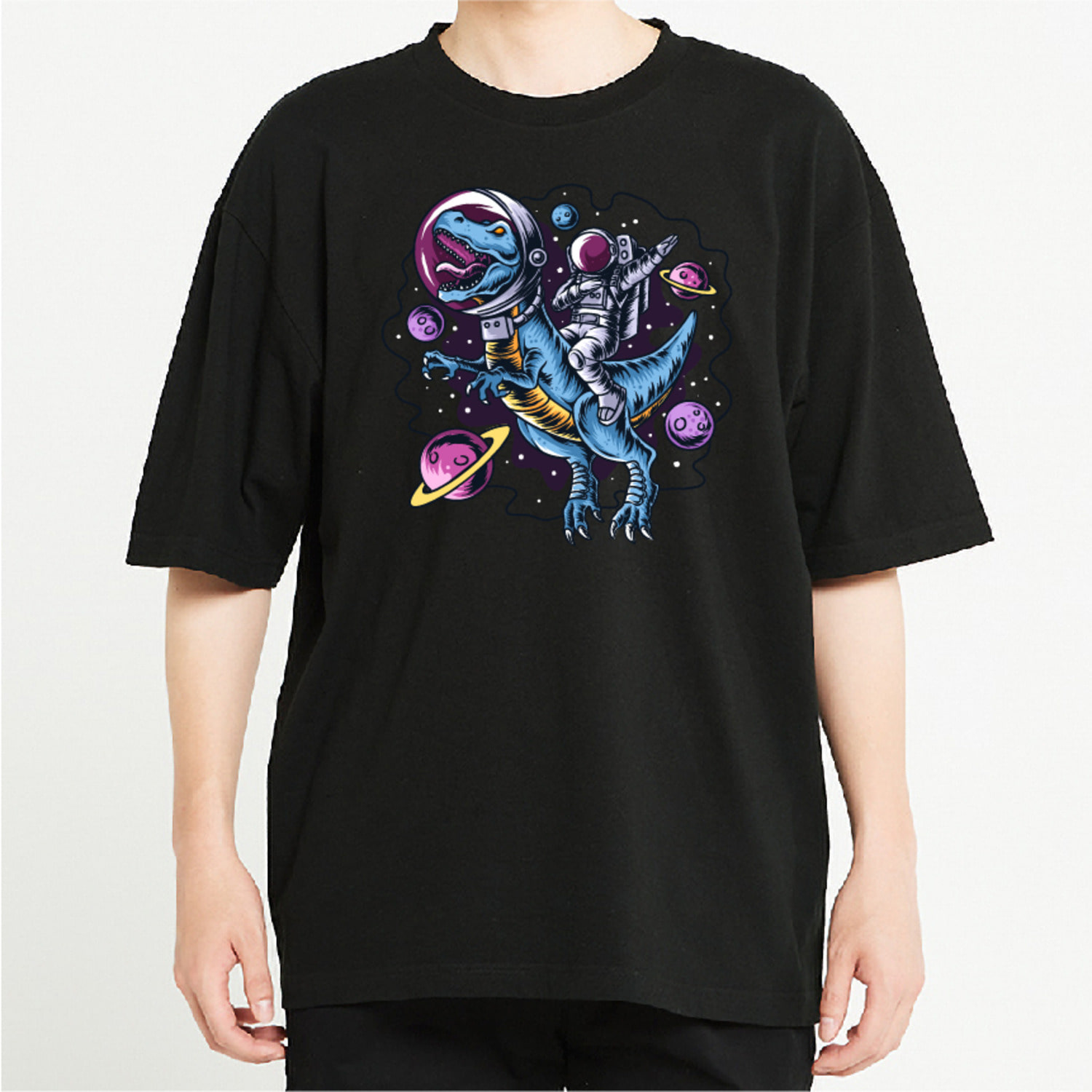 공룡 우주인 그래픽 오버핏 티셔츠 animal.43