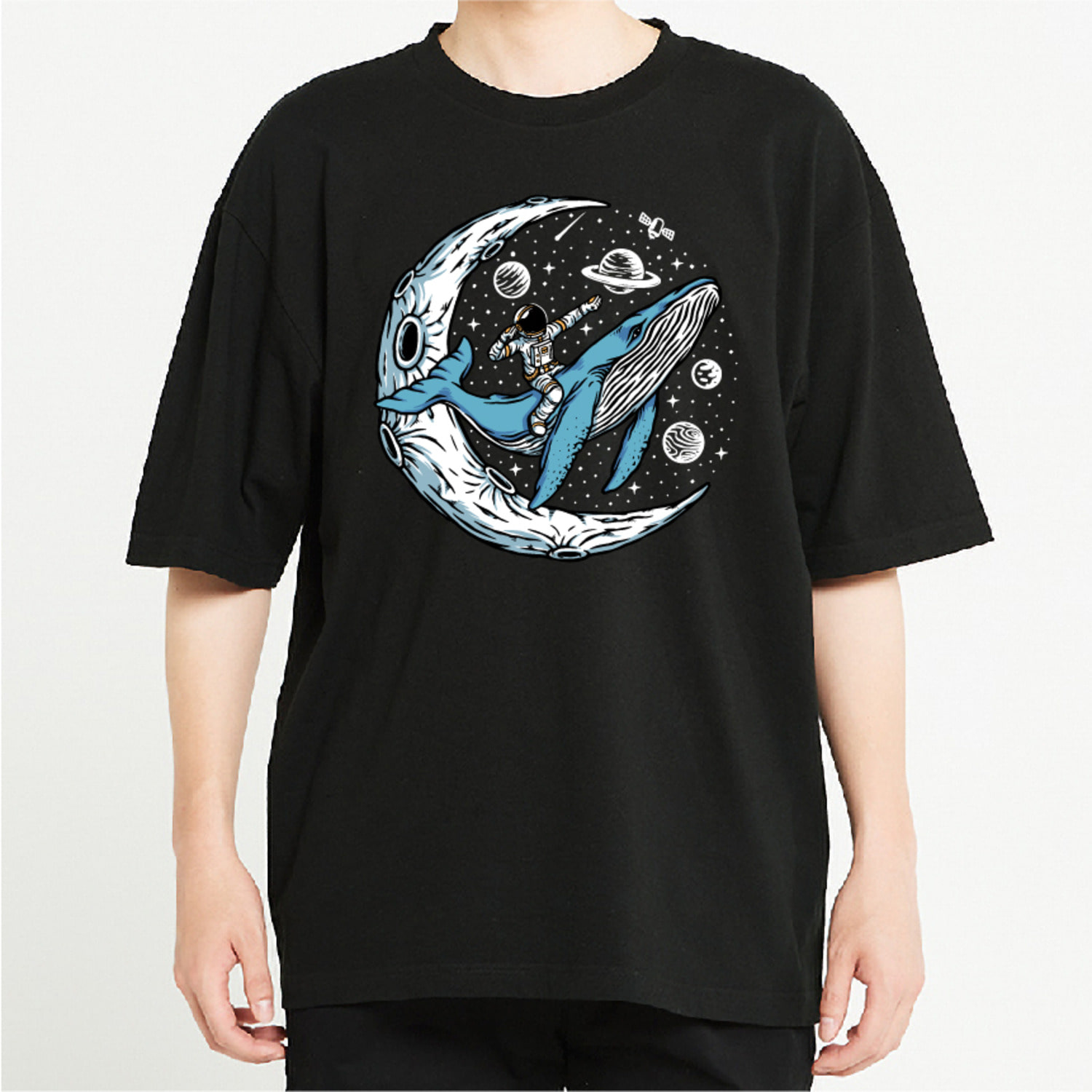 우주 행성 고래 그래픽 오버핏 티셔츠 animal.18