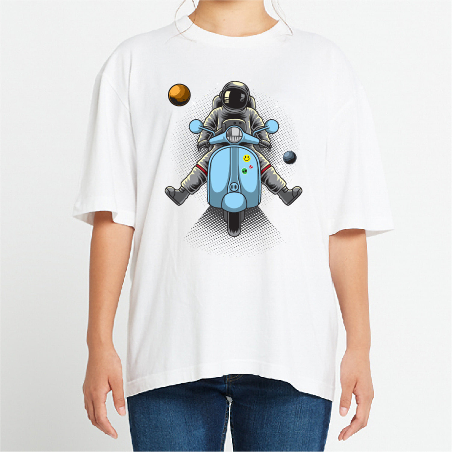 우주 행성 스쿠터 그래픽 오버핏 티셔츠 motor.20