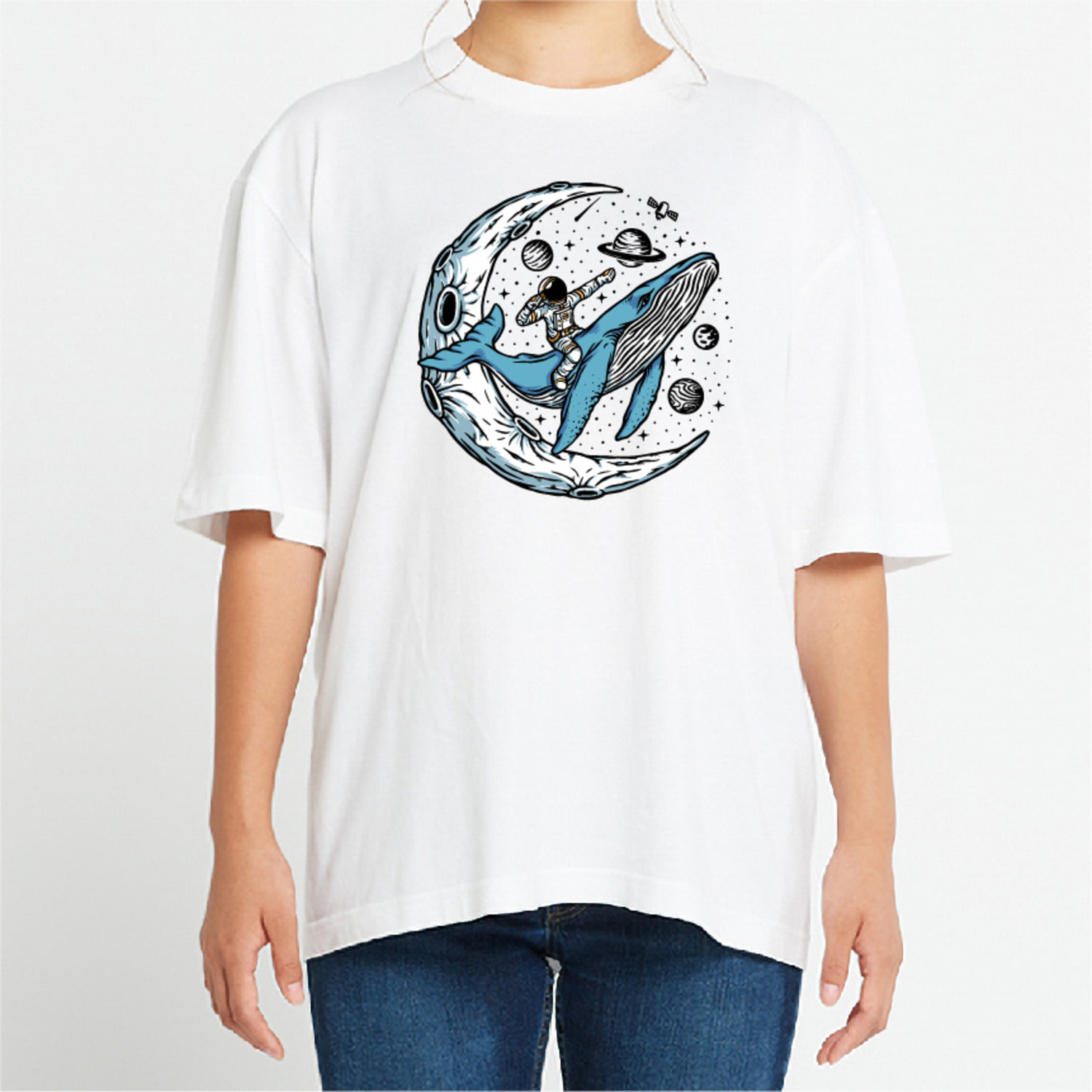 우주 행성 고래 그래픽 오버핏 티셔츠 animal.18