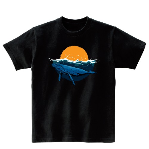 바다 고래 석양 그래픽 오버핏 티셔츠 animal.31