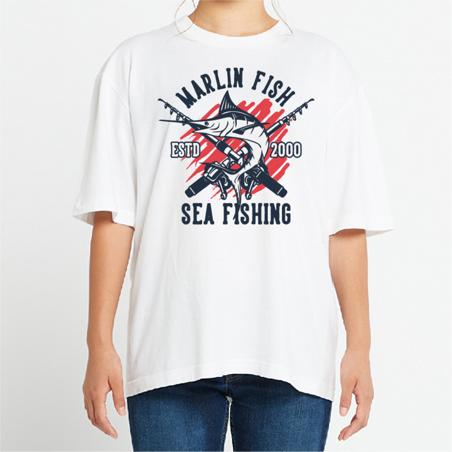 바닷 물고기 낚시 그래픽 오버핏 티셔츠 fish.10