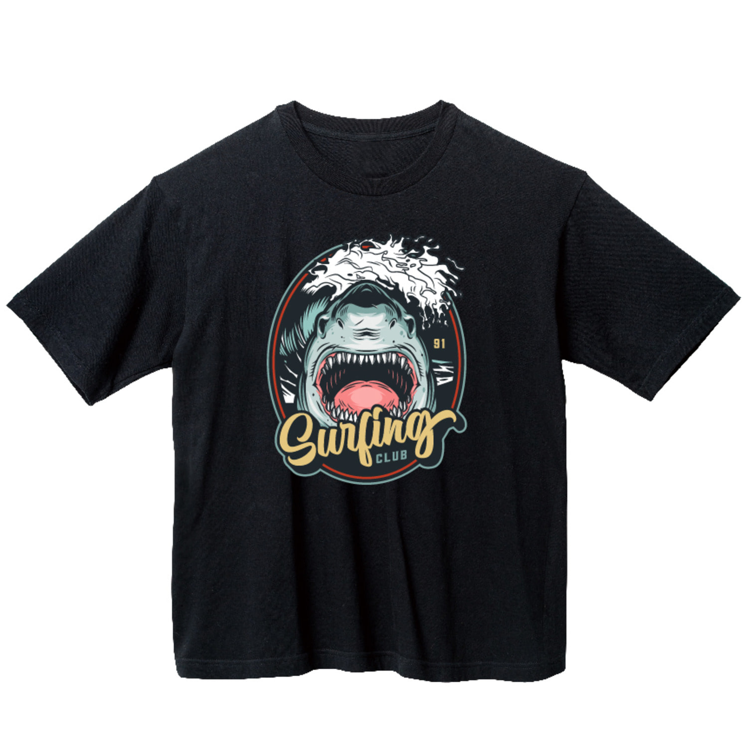 파도 상어 그래픽 오버핏 티셔츠 animal.36