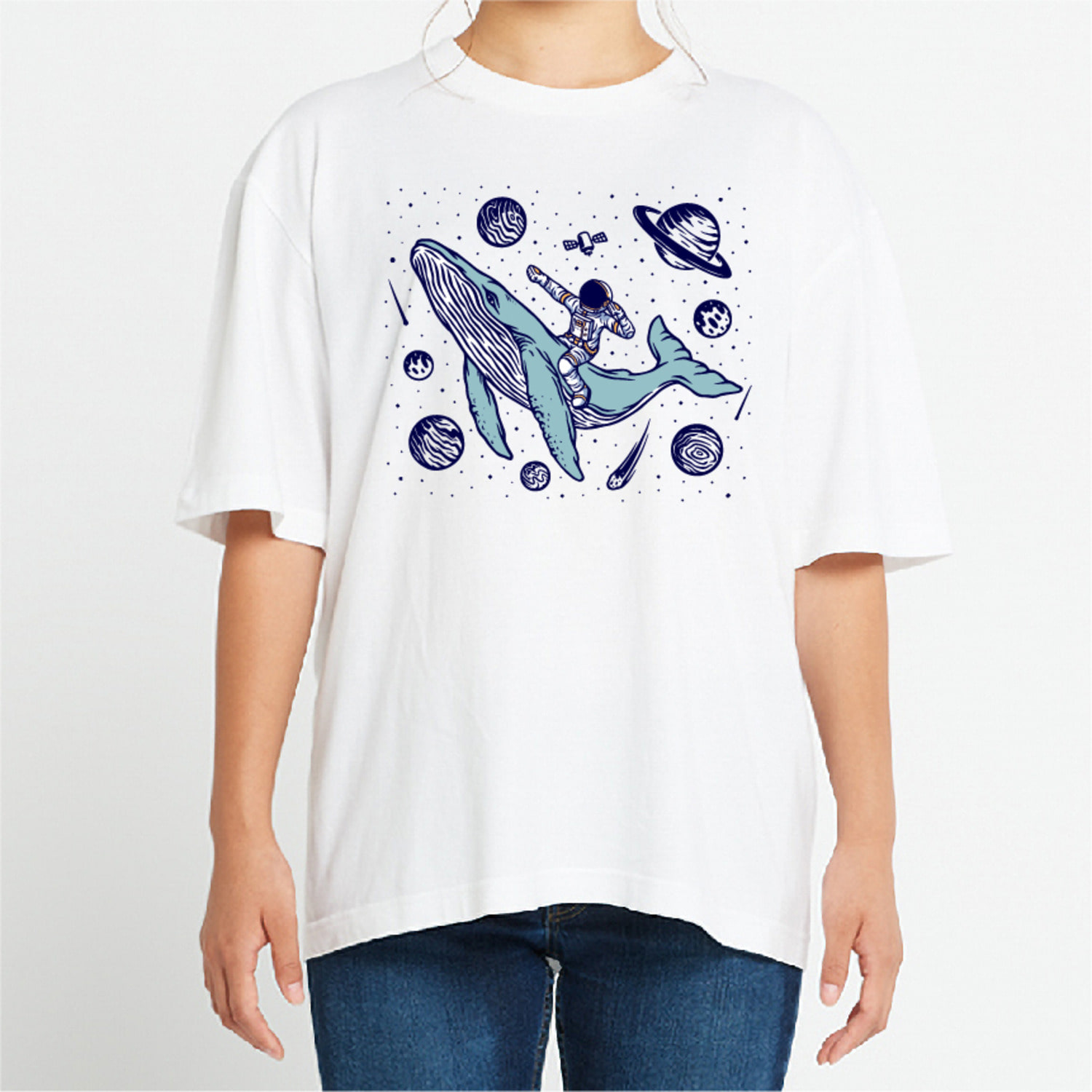 우주 고래 그래픽 오버핏 티셔츠 animal.16