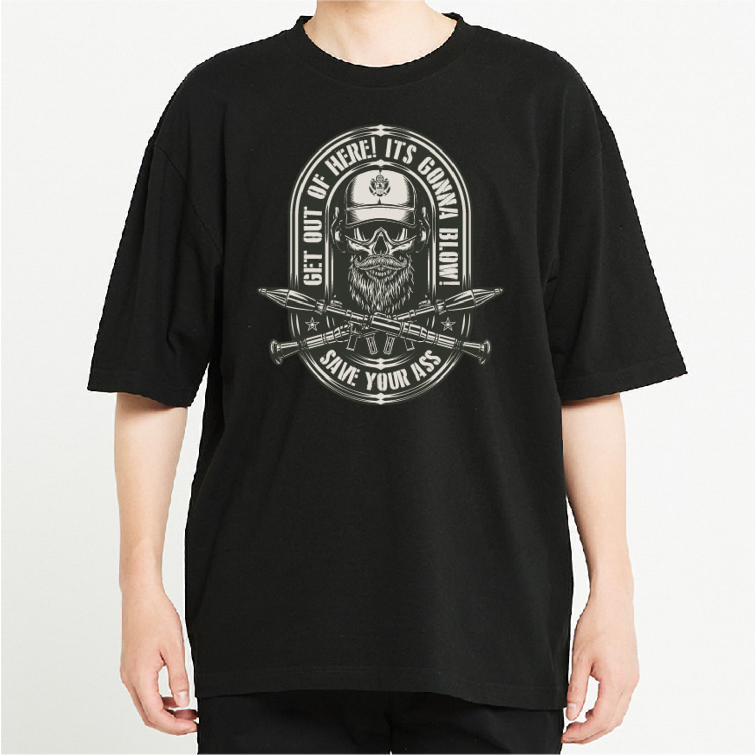 해골 밀리터리 그래픽 오버핏 티셔츠 army.05