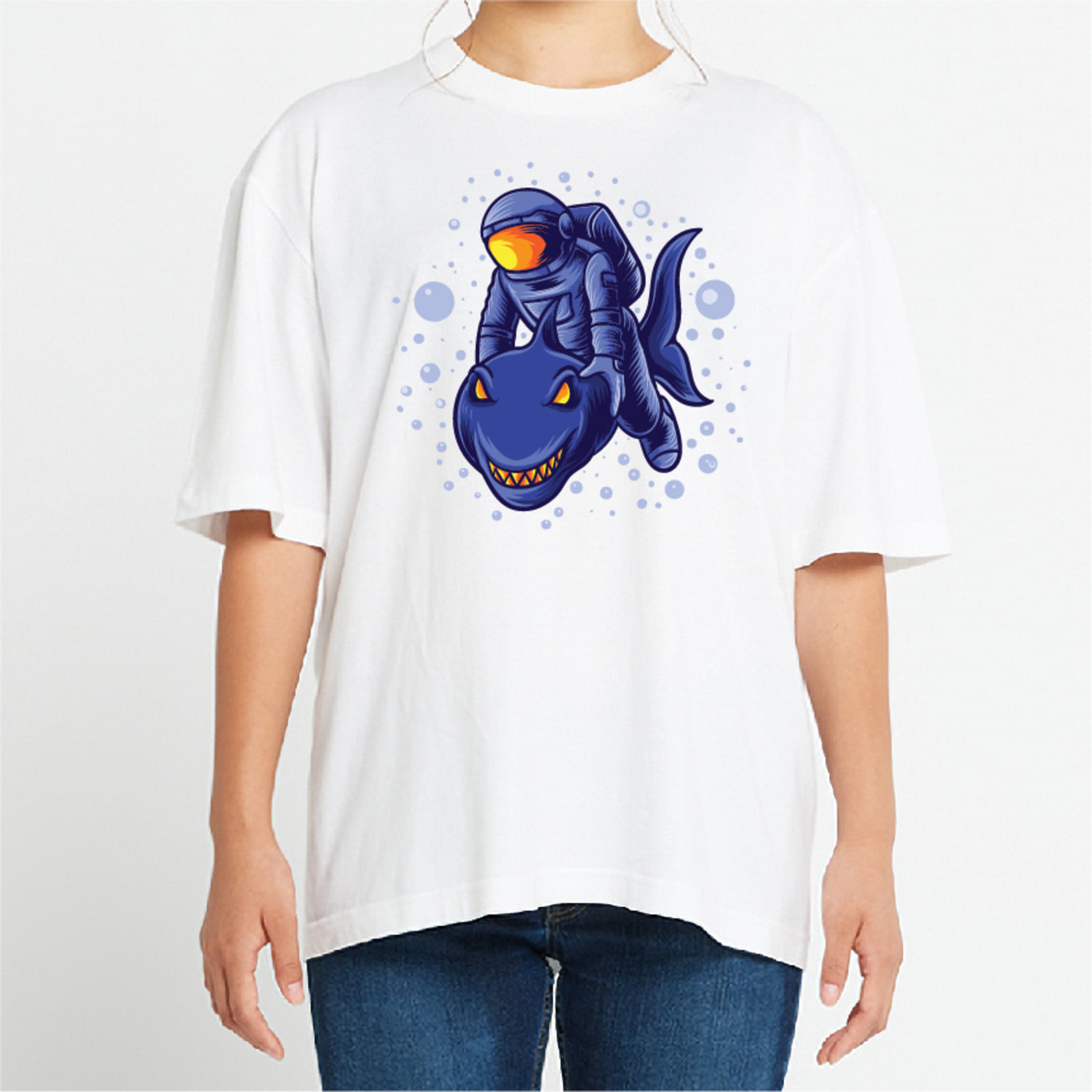 우주 상어 그래픽 오버핏 티셔츠 animal.27