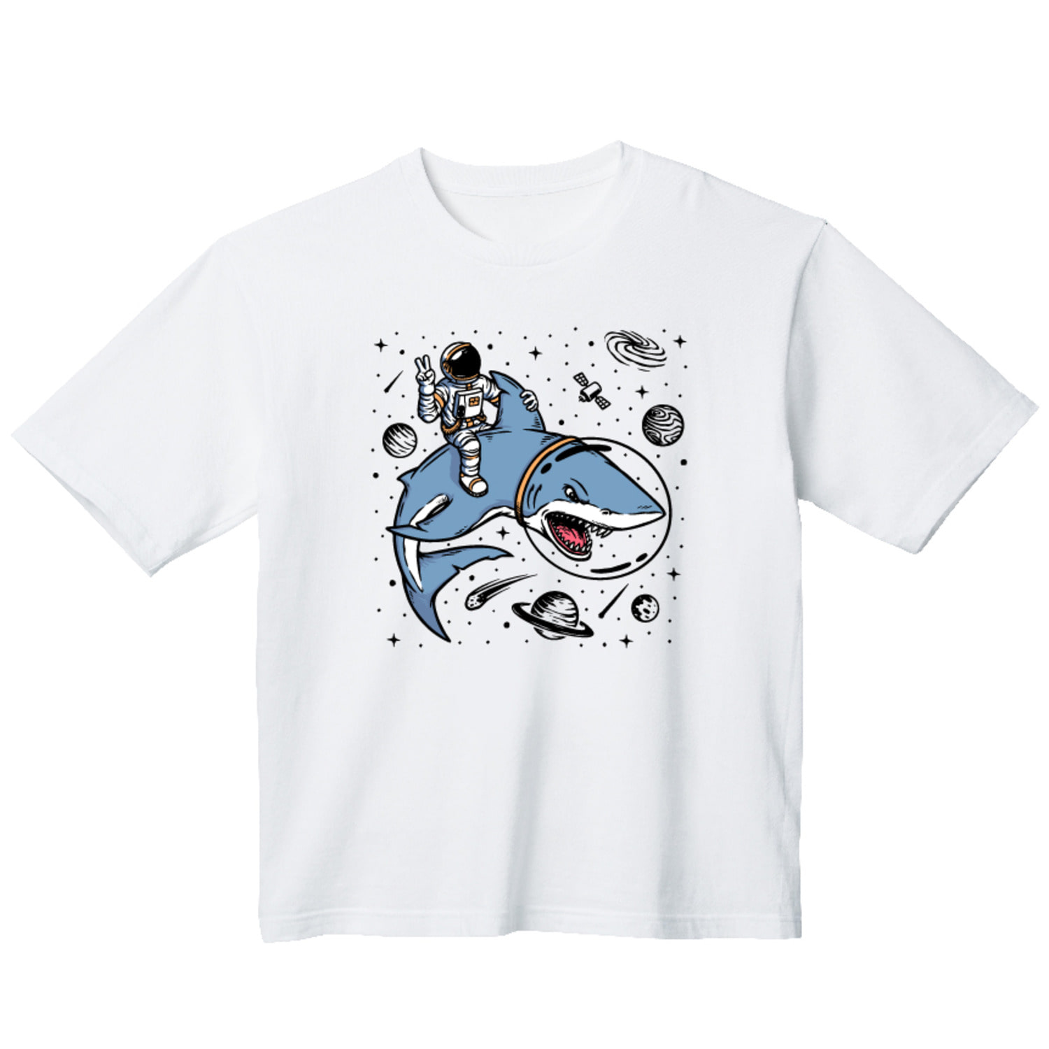 우주 상어 우주인 그래픽 오버핏 티셔츠 animal.41