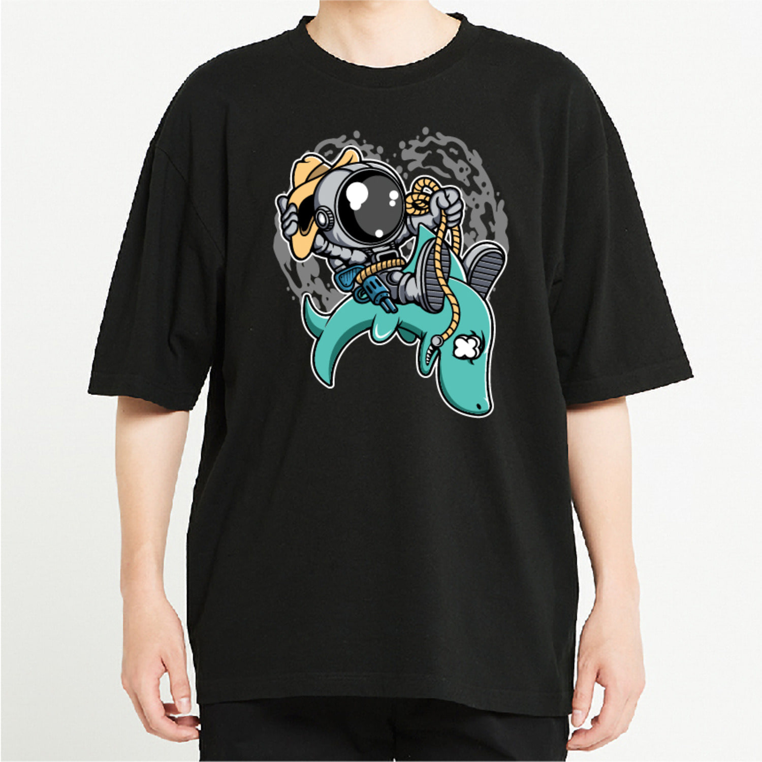 상어 탄 우주인 그래픽 오버핏 티셔츠 animal.40