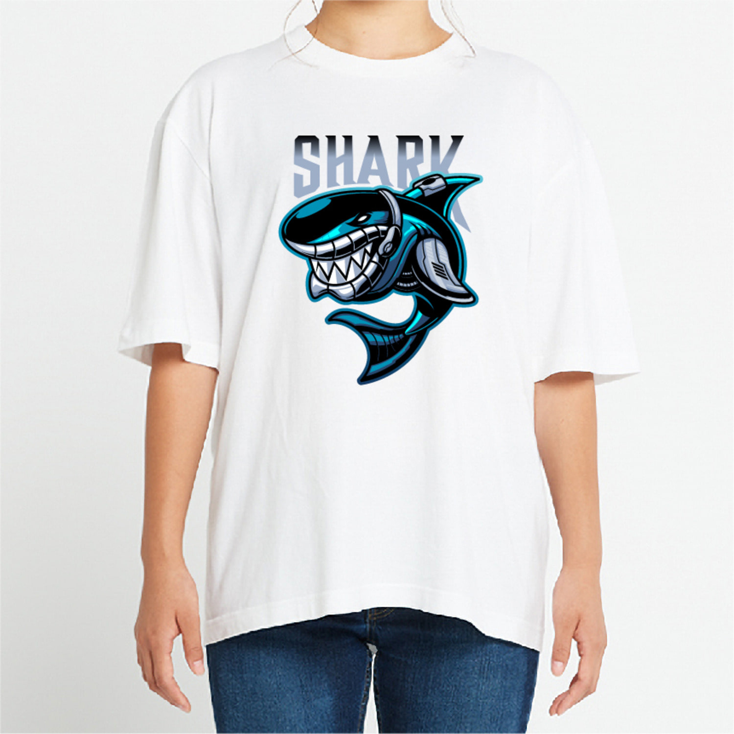 파란 상어 그래픽 오버핏 티셔츠 animal.26